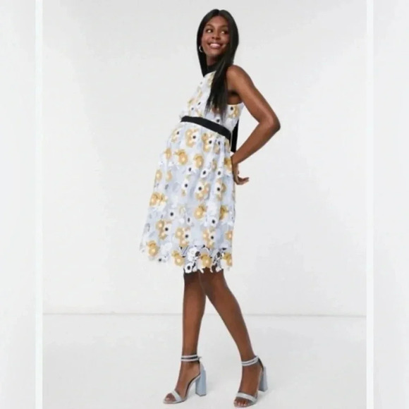Chi Chi London | New Maternity floral lace overlay dress Women’s size 8 Halter - Picture 1 of 11